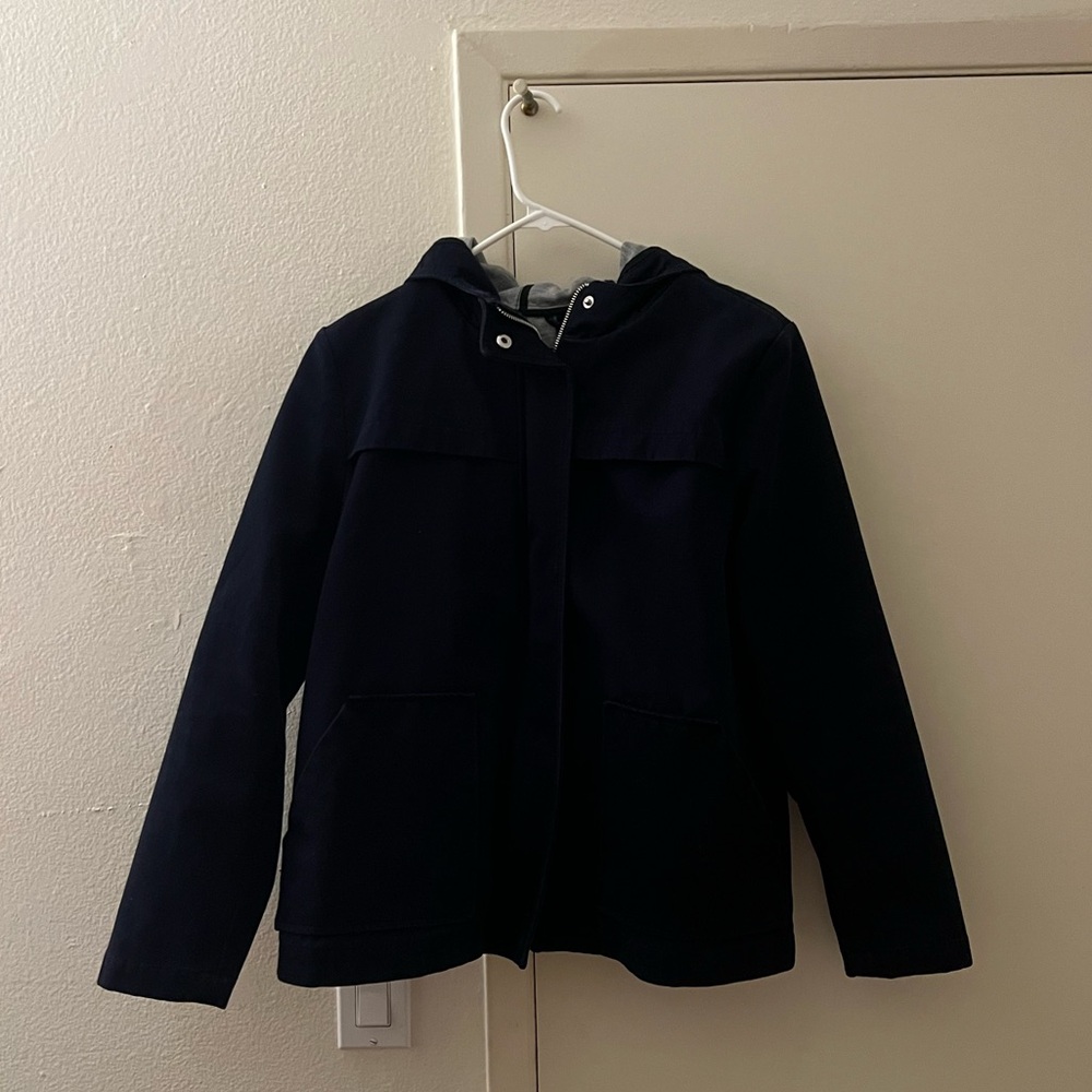 Forever 21 Navy Blue Rain Jacket, Size Medium